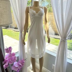 Vintage OLGA Off White Nightgown Embroidered Mesh and Lace Size 34C